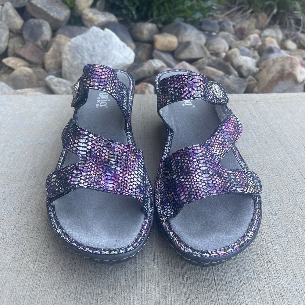 Alegria Womens Size 42 US 11.5 Loti Embossed Metallic Wedge Leather Shoes Purple